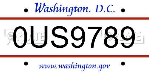 0US9789 District Of Columbia License Plate