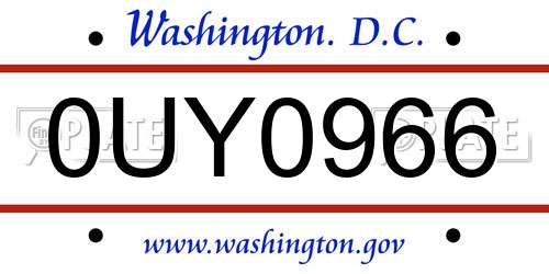 0UY0966 District Of Columbia License Plate