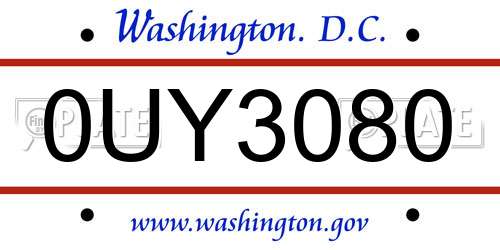 0UY3080 District Of Columbia License Plate