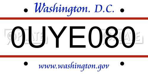 0UYE080 District Of Columbia License Plate