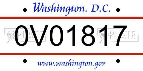 0V01817 District Of Columbia License Plate