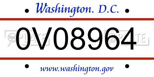 0V08964 District Of Columbia License Plate