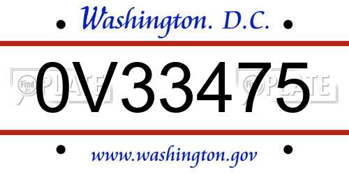 0V33475 District Of Columbia License Plate
