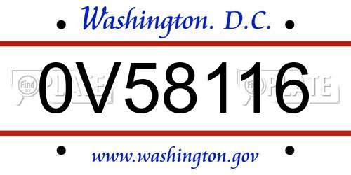 0V58116 District Of Columbia License Plate
