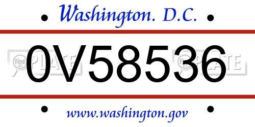 0V58536 District Of Columbia License Plate