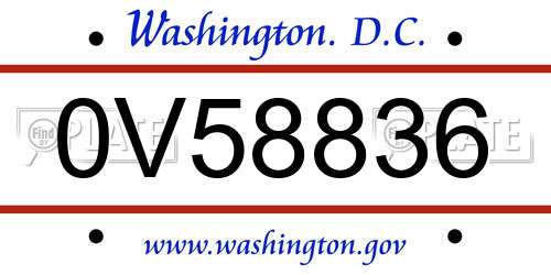 0V58836 District Of Columbia License Plate