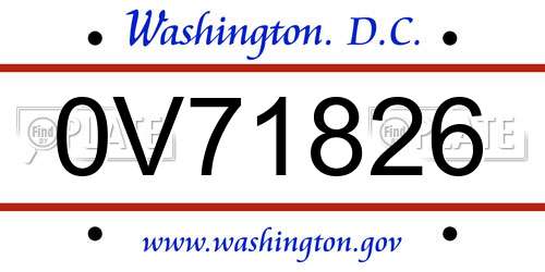 0V71826 District Of Columbia License Plate