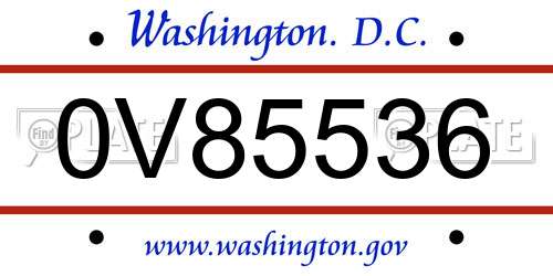 0V85536 District Of Columbia License Plate