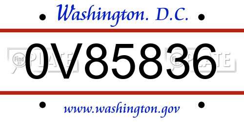 0V85836 District Of Columbia License Plate