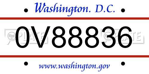 0V88836 District Of Columbia License Plate