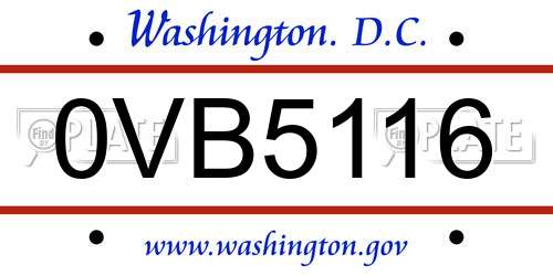 0VB5116 District Of Columbia License Plate