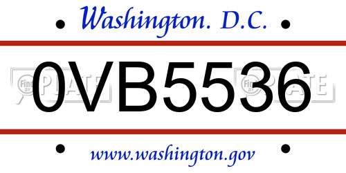 0VB5536 District Of Columbia License Plate