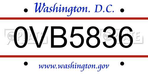 0VB5836 District Of Columbia License Plate