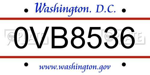 0VB8536 District Of Columbia License Plate