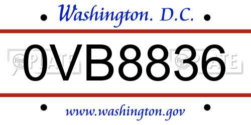 0VB8836 District Of Columbia License Plate