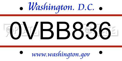 0VBB836 District Of Columbia License Plate