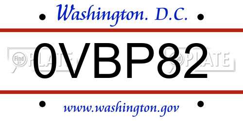 0VBP82 District Of Columbia License Plate