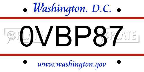 0VBP87 District Of Columbia License Plate