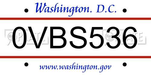 0VBS536 District Of Columbia License Plate