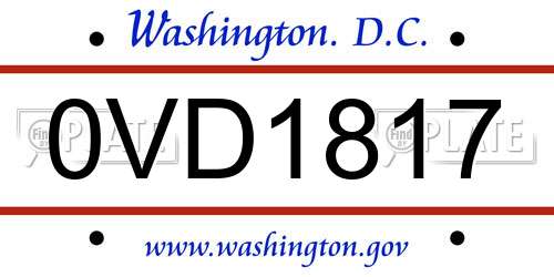 0VD1817 District Of Columbia License Plate