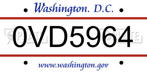 0VD5964 District Of Columbia License Plate
