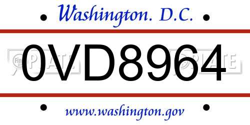 0VD8964 District Of Columbia License Plate