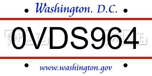 0VDS964 District Of Columbia License Plate