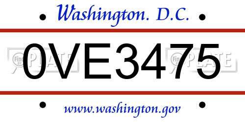 0VE3475 District Of Columbia License Plate
