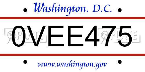 0VEE475 District Of Columbia License Plate