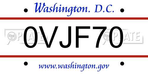 0VJF70 District Of Columbia License Plate