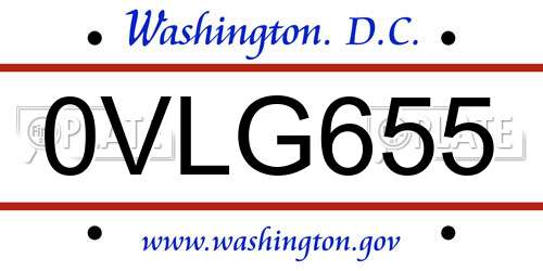 0VLG655 District Of Columbia License Plate