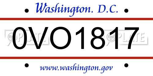 0VO1817 District Of Columbia License Plate