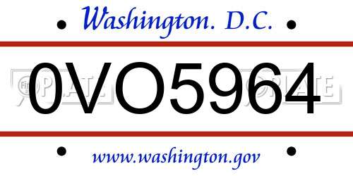 0VO5964 District Of Columbia License Plate
