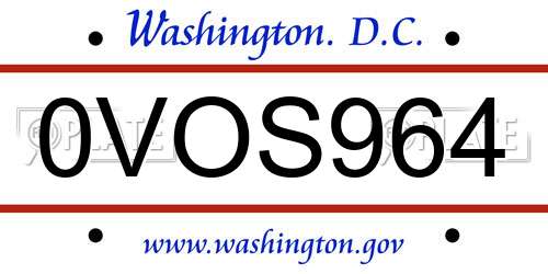 0VOS964 District Of Columbia License Plate