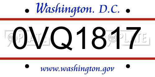 0VQ1817 District Of Columbia License Plate