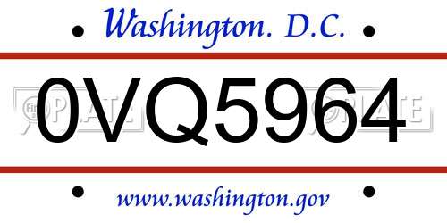 0VQ5964 District Of Columbia License Plate
