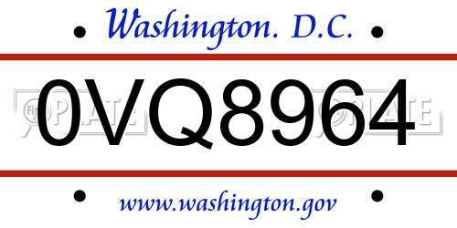 0VQ8964 District Of Columbia License Plate