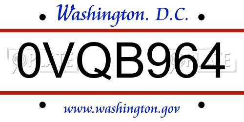 0VQB964 District Of Columbia License Plate