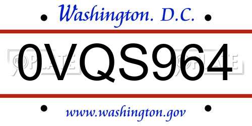 0VQS964 District Of Columbia License Plate