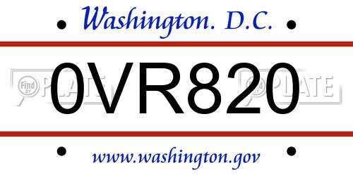 0VR820 District Of Columbia License Plate