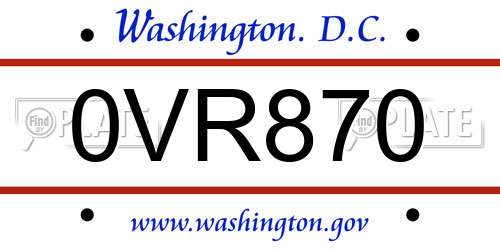 0VR870 District Of Columbia License Plate