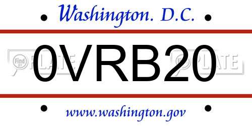0VRB20 District Of Columbia License Plate