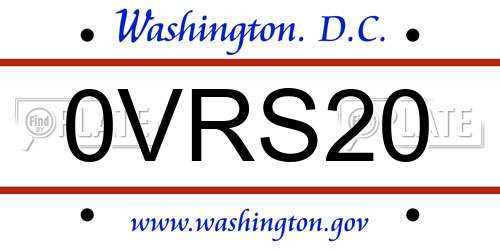 0VRS20 District Of Columbia License Plate