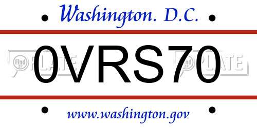 0VRS70 District Of Columbia License Plate
