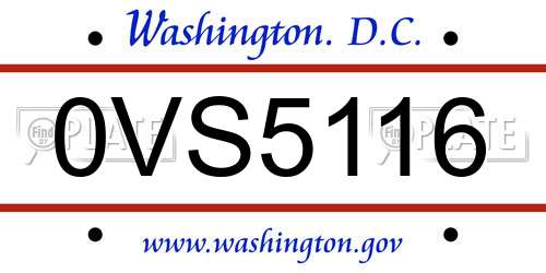 0VS5116 District Of Columbia License Plate