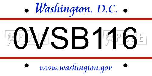0VSB116 District Of Columbia License Plate