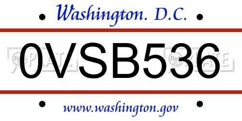 0VSB536 District Of Columbia License Plate