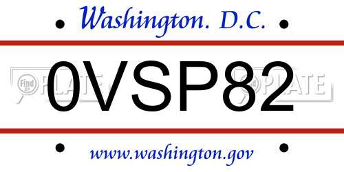 0VSP82 District Of Columbia License Plate