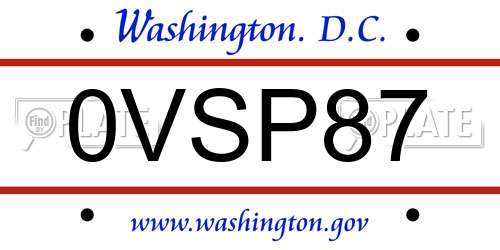 0VSP87 District Of Columbia License Plate