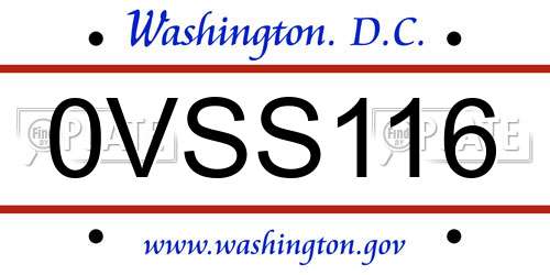 0VSS116 District Of Columbia License Plate